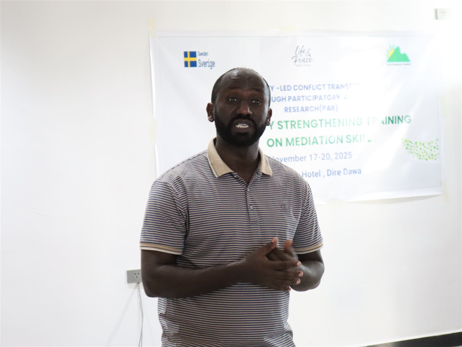 Event banner reading Capacity Strengthening Training on Mediation Skill, November 17-20 2025, with Sweden and Life and Peace Institute logos